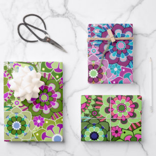 Feuille De Papier Cadeau Motif floral tendance rétro - coloré