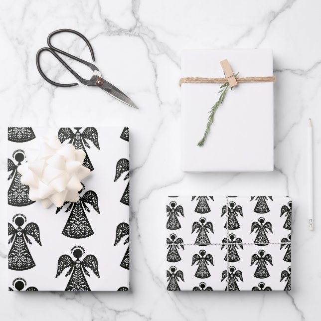 Feuille De Papier Cadeau Motif Folk Art Angel (Recto)