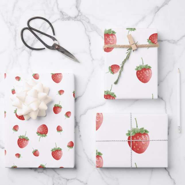 Feuille De Papier Cadeau Motif fraise (Recto)