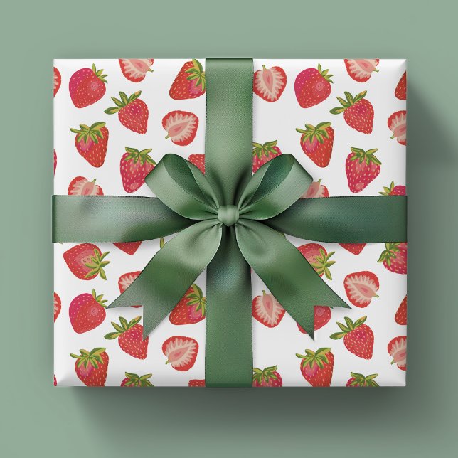 Feuille De Papier Cadeau Motif fraise (Strawberry Wrapping Paper Sheets. Also available in rolls. Perfect for girls birthday & baby shower)