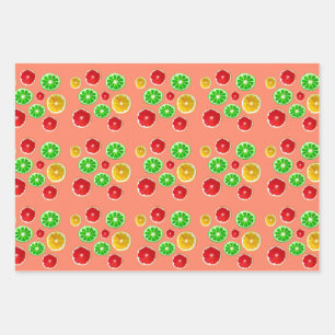 Feuille De Papier Cadeau Motif fruité aux fruits d'été coloré