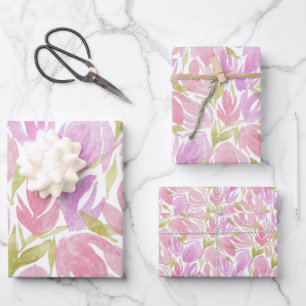 Feuille De Papier Cadeau Motif Fuchsia rose violet d'aquarelle