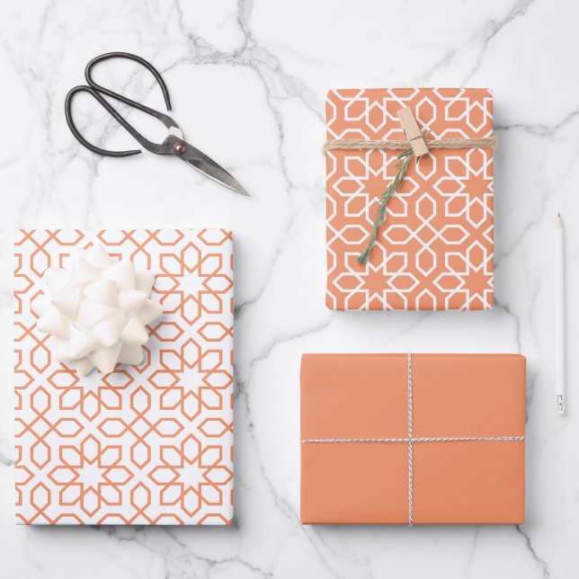 Feuille De Papier Cadeau Motif géométrique arabe Peach (Recto)
