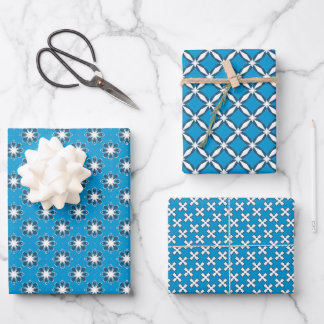Feuille De Papier Cadeau Motif géométrique bleu et blanc