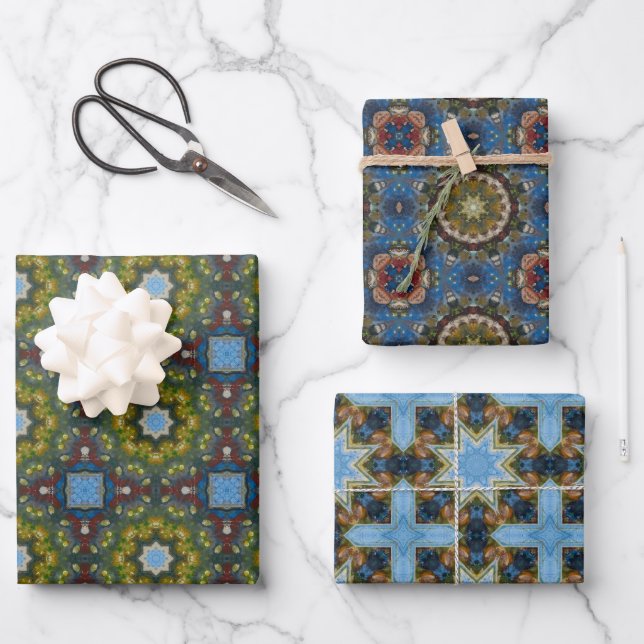 Feuille De Papier Cadeau Motif géométrique bleu océan no1 (Recto)
