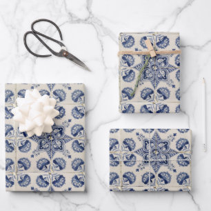 Feuille De Papier Cadeau Motif géométrique bleu vintage