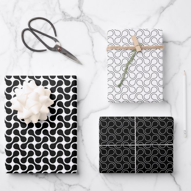 Feuille De Papier Cadeau Motif géométrique moderne noir et blanc (Recto)