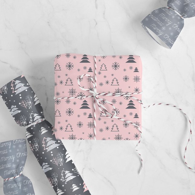 Feuille De Papier Cadeau Motif géométrique moderne rose gris Noël (Créateur téléchargé)
