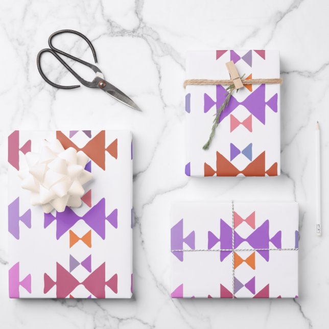 Feuille De Papier Cadeau Motif géométrique peint couleur en violet (Recto)