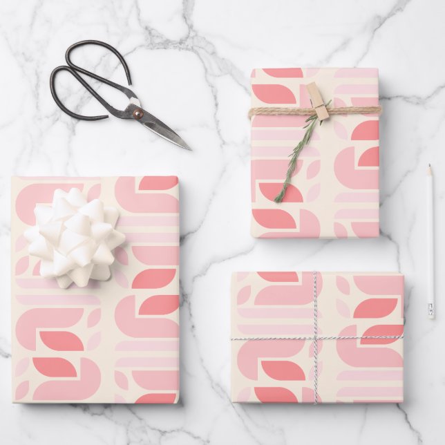 Feuille De Papier Cadeau Motif géométrique rétro floral (Recto)