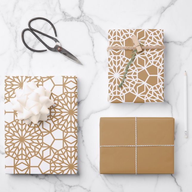 Feuille De Papier Cadeau Motif géométrique Tan Arabesque (Recto)