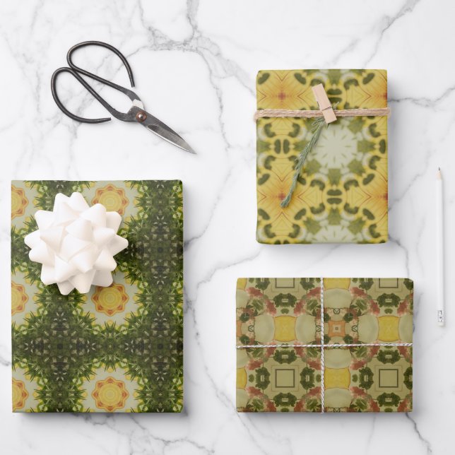 Feuille De Papier Cadeau Motif géométrique vert Terre no3 (Recto)