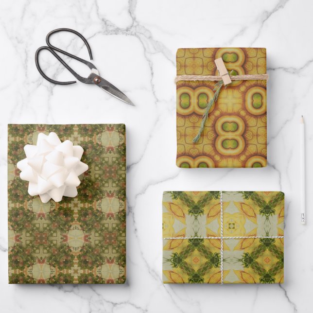 Feuille De Papier Cadeau Motif géométrique vert Terre no5 (Recto)