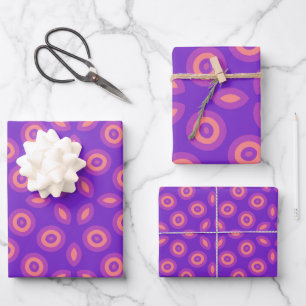 Feuille De Papier Cadeau Motif géométrique vibrant en violet et en ton cora