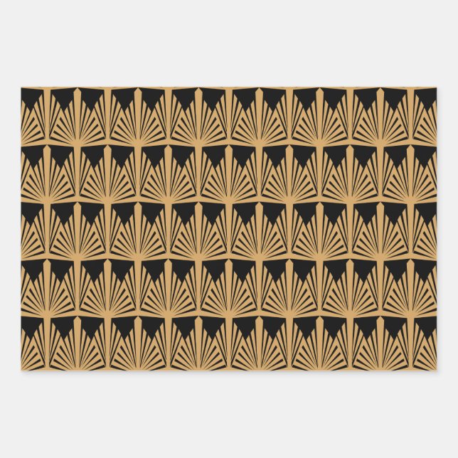 Feuille De Papier Cadeau Motif Gold et Black Art Déco (Devant)