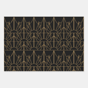 Feuille De Papier Cadeau Motif Gold et Black Art Déco