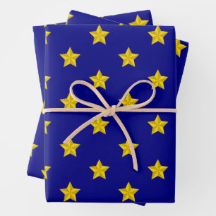 Feuille De Papier Cadeau Motif Gold Stars, Bleu Marine, Exclusive