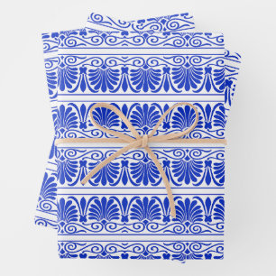 Feuille De Papier Cadeau Motif grec méditerranéen bleu