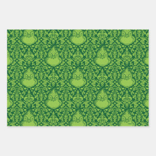 Feuille De Papier Cadeau Motif Grinch vert orné