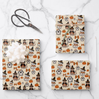 Feuille De Papier Cadeau Motif halloween sans couture chats