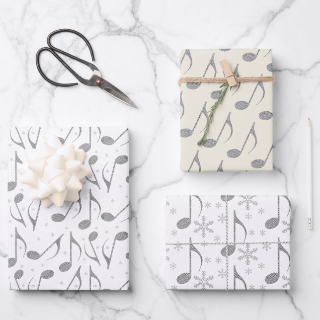 Feuille De Papier Cadeau Motif Houndstooth Chic Musical Notes (Recto)