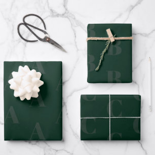 Feuille De Papier Cadeau Motif initial moderne monogramme vert pin foncé