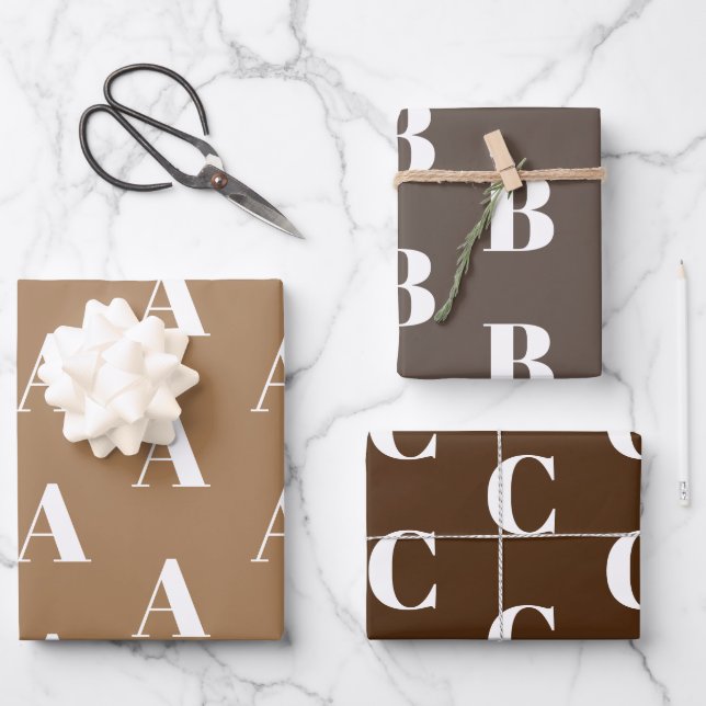 Feuille De Papier Cadeau Motif initial personnalisé marron monogramme moder (Recto)