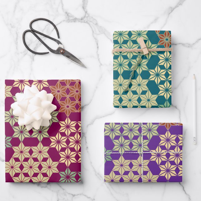 Feuille De Papier Cadeau Motif japonais Asanoha Mix (Recto)