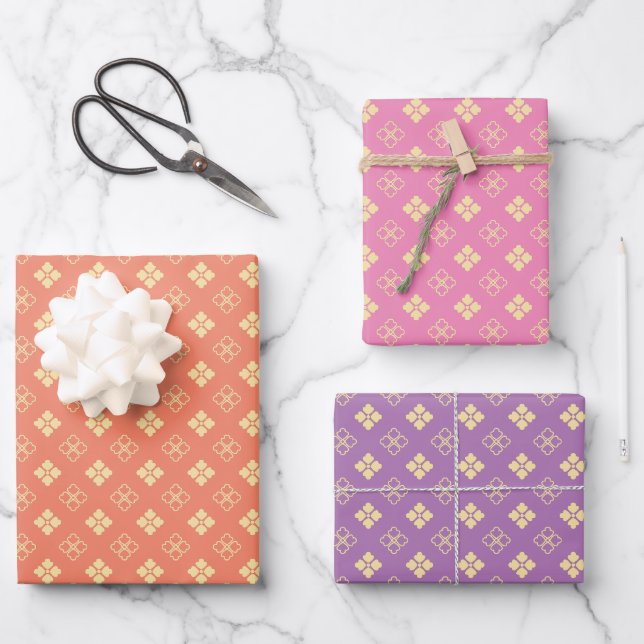 Feuille De Papier Cadeau Motif japonais de fleurs Hanabishi (Recto)