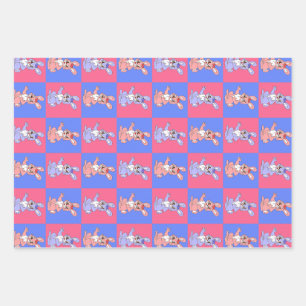 Feuille De Papier Cadeau Motif lapin bleu rose géométrique