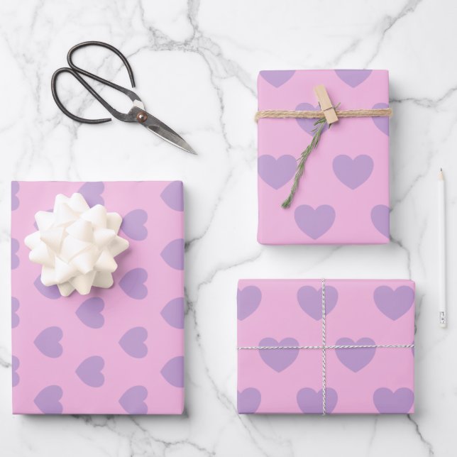 Feuille De Papier Cadeau Motif Lavande et Coeurs roses (Recto)