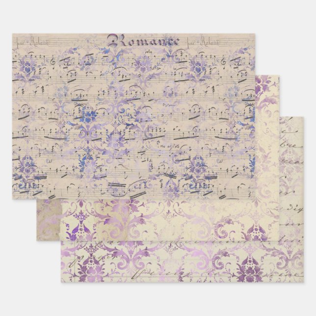 Feuille De Papier Cadeau Motif Lavender Ephemera (Lot)
