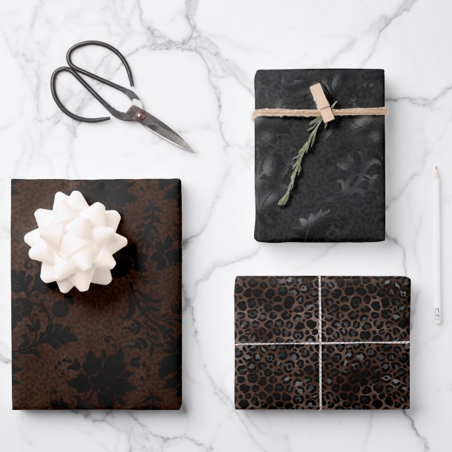 Feuille De Papier Cadeau Motif Léopard noir et Brown esthétique (Recto)