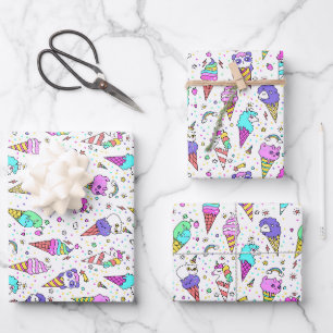 Feuille De Papier Cadeau Motif licorne de glace multicolore mignon
