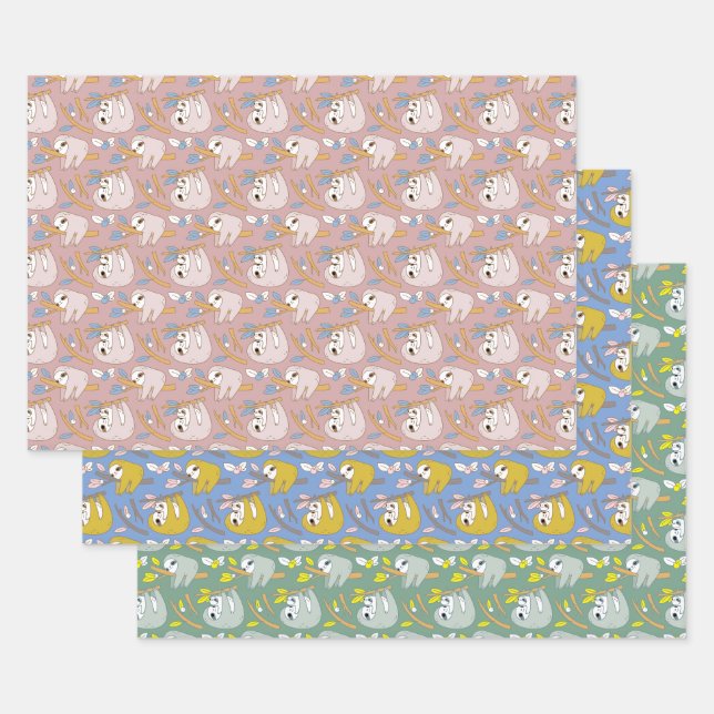 Feuille De Papier Cadeau Motif Maman and Baby Sloth (Lot)