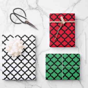 Feuille De Papier Cadeau motif marocain noir de quatrefoil Noël