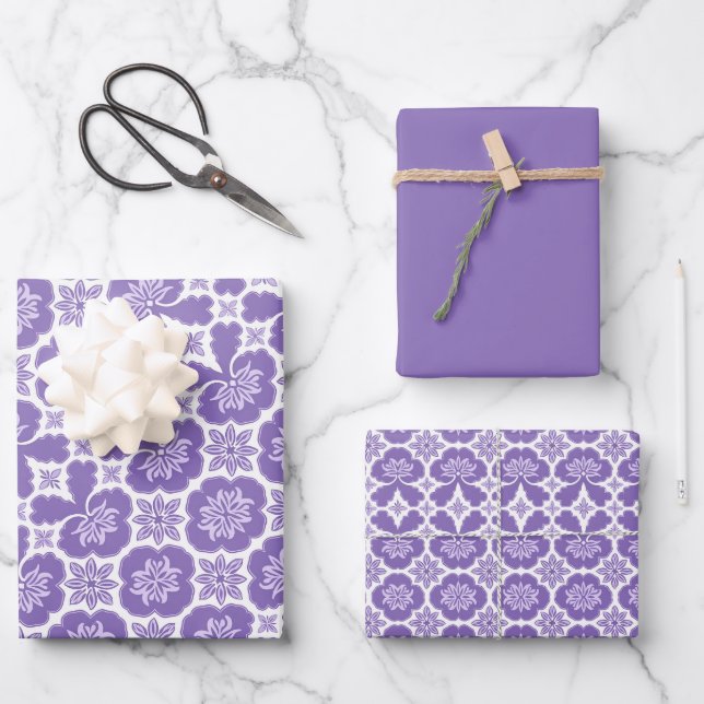 Feuille De Papier Cadeau Motif marocain violet, Lilac et blanc (Recto)