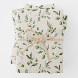 Feuille De Papier Cadeau Motif méditerranéen de la Branche d'olive