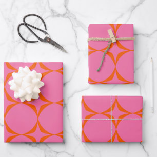 Feuille De Papier Cadeau Motif médium orange et rose et rouge rétro