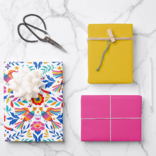 Feuille De Papier Cadeau Motif mexicain d'oiseaux floraux
