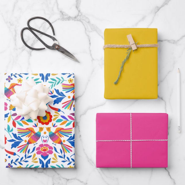Feuille De Papier Cadeau Motif mexicain d'oiseaux floraux (Recto)