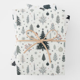 Feuille De Papier Cadeau Motif minimaliste de l'arbre peint à la main