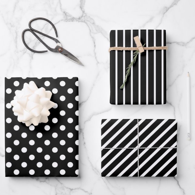 Feuille De Papier Cadeau Motif minimaliste moderne noir et blanc (Recto)