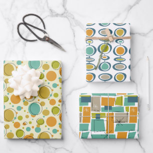 Feuille De Papier Cadeau Motif moderne Abstrait coloré du milieu du siècle