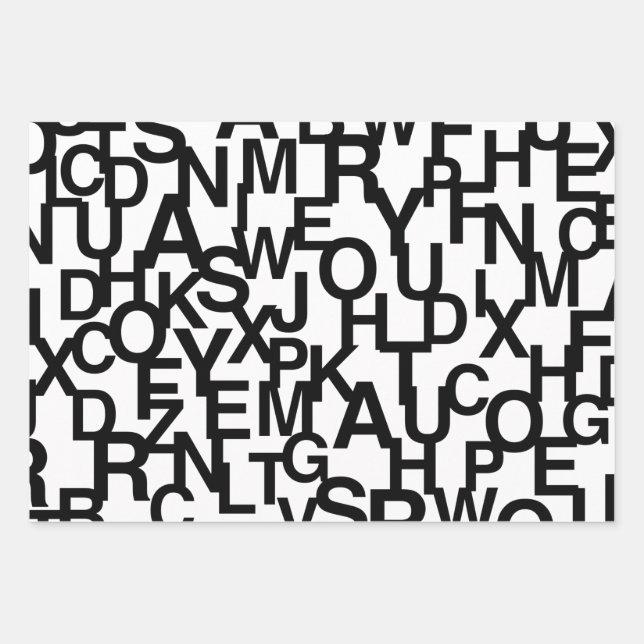 Feuille De Papier Cadeau Motif moderne, abstrait, désordonné avec des lettr (Devant)