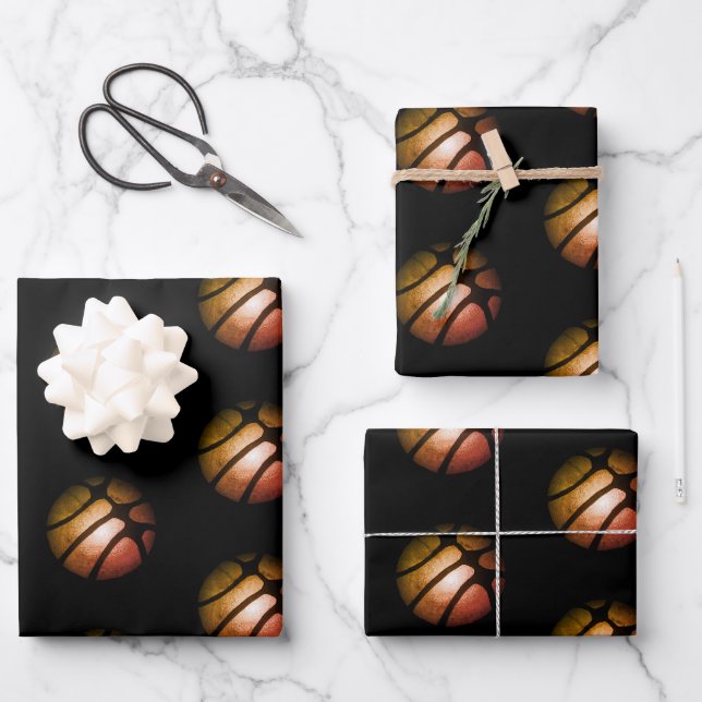 Feuille De Papier Cadeau Motif moderne Black Basketball Ball Sports Wrapp (Recto)