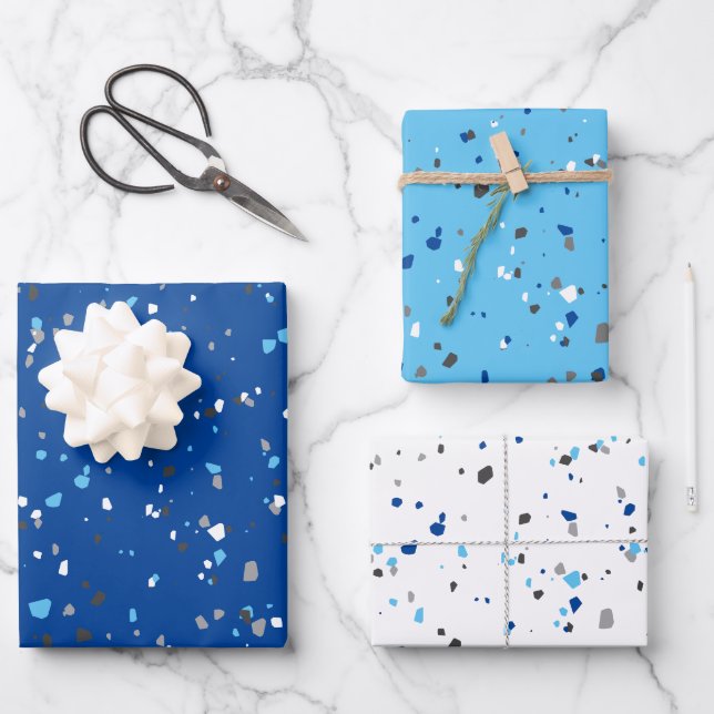 Feuille De Papier Cadeau Motif moderne Blue Grey Terrazzo (Recto)