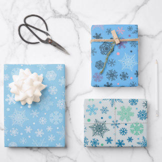 Feuille De Papier Cadeau Motif moderne Blue Snowflake Set 3