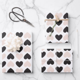 Feuille De Papier Cadeau Motif moderne Blush Rose Black Love Hearts