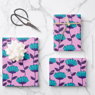 Feuille De Papier Cadeau Motif moderne de fleurs bleu rose